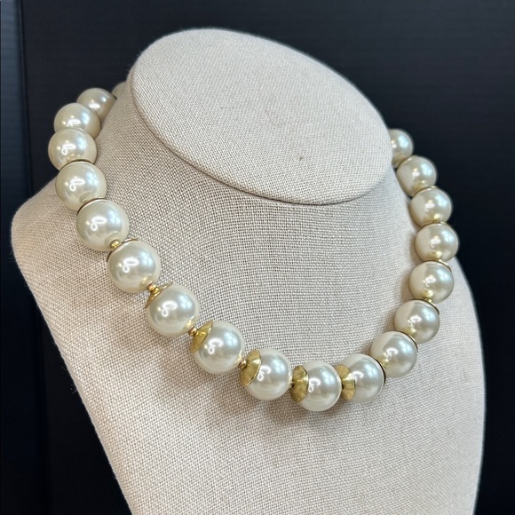 Monet Glass Pearl Necklace with Gold Accents - Picture 2 of 5